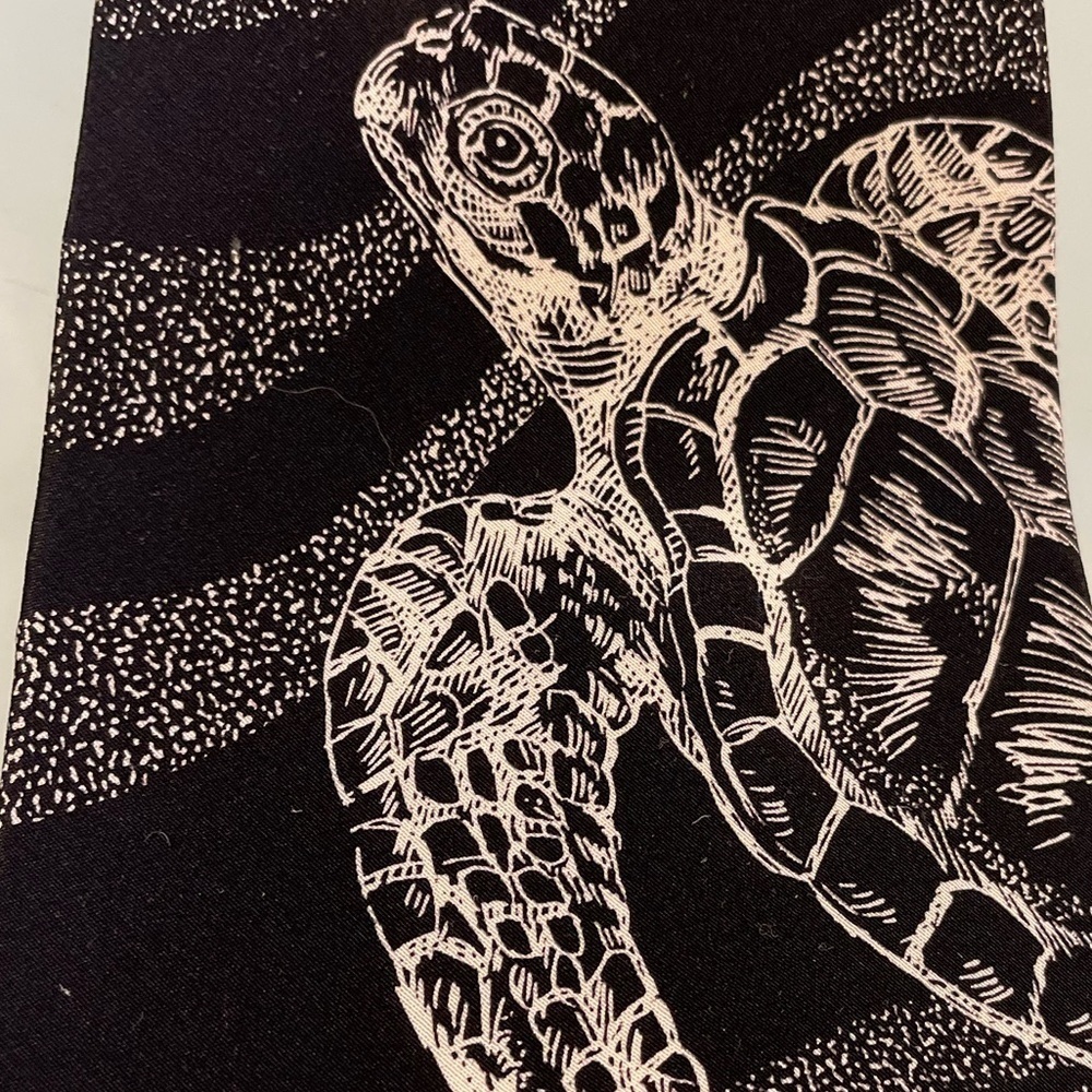 Silk Tie Sea Turtle Black and Cream off white